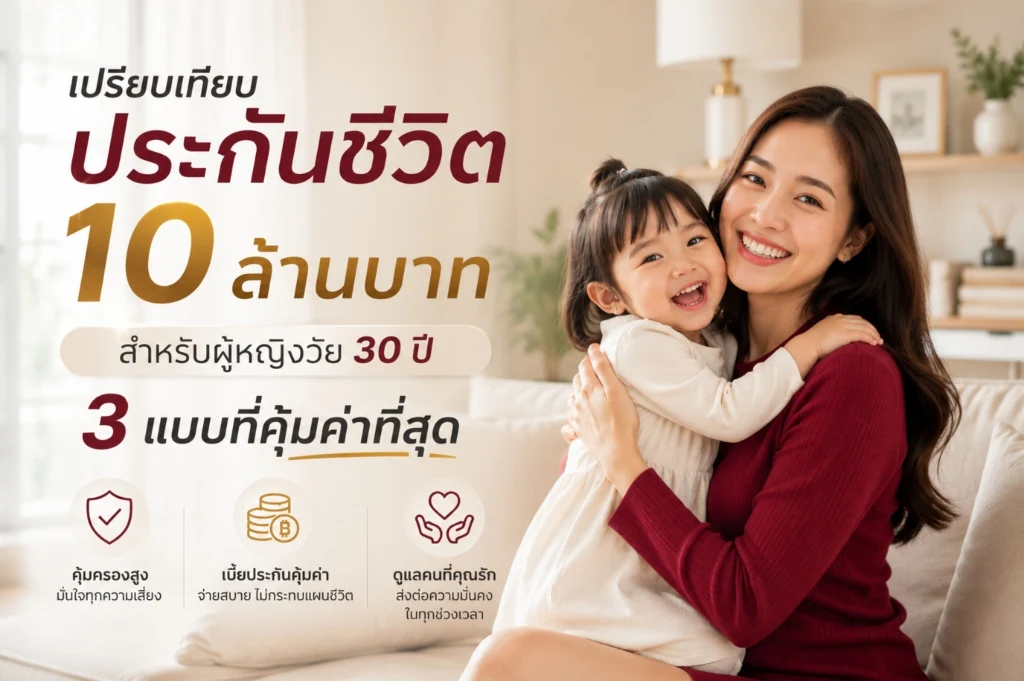 เปรียบเทียบประกันชีวิต ทุน 10 ล้านบาท (หญิง 30 ปี) | เทียบ 3 แผนยอดนิยม AIA