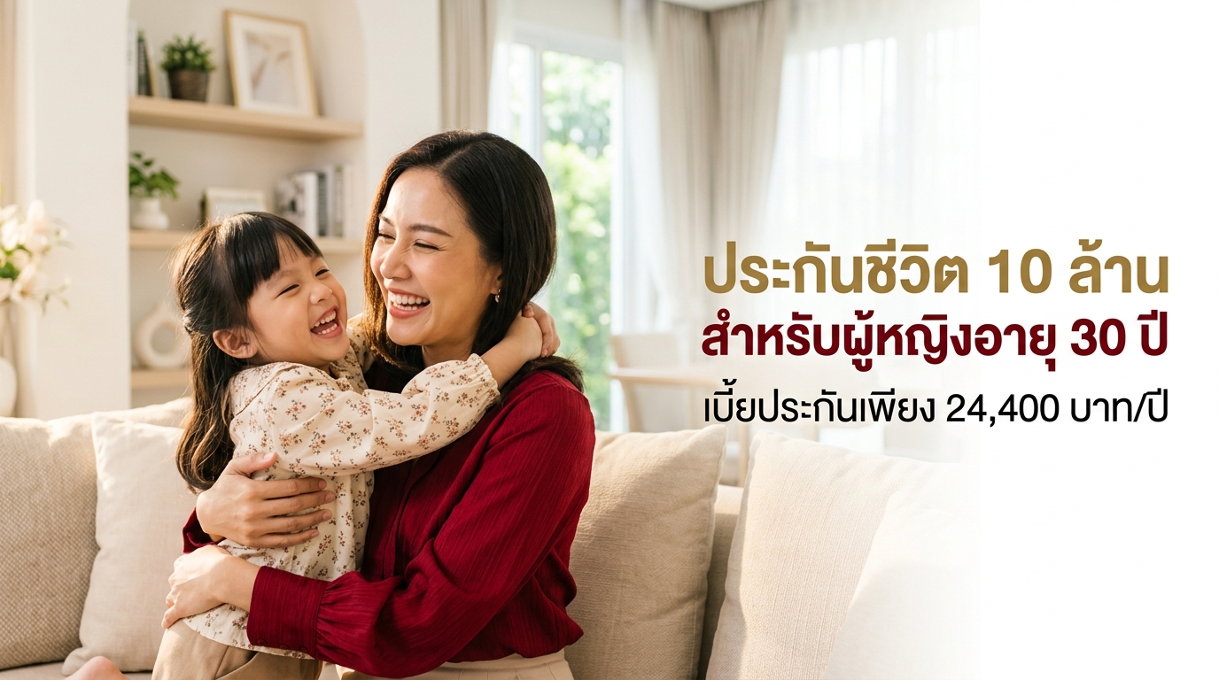 ประกันชีวิต ชั่วระยะเวลา ทุน 10 ล้าน ผู้หญิงอายุ 30 ปี | AIA Term 20 เบี้ยเพียง 24,400/ปี